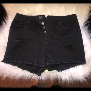 Black distressed jean shorts